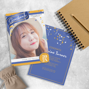 Invitation Grilles et Confetti Graduation Blue/Gold ID890