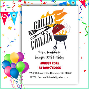 Invitation Grillin N Chillin Jardin Cuisine BBQ Anniversaire