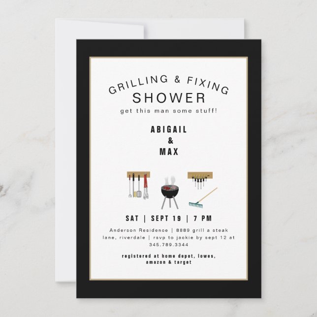 Invitation Grilling & Fixation Couples Black Shower Invitatio (Devant)