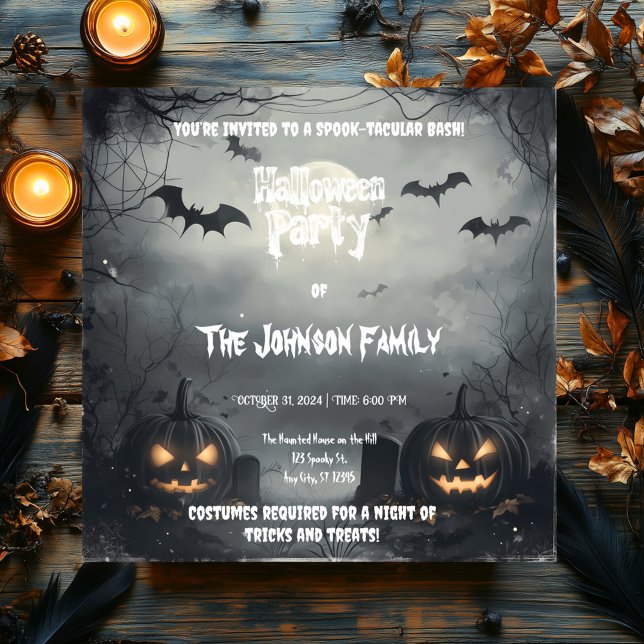 Invitation Grim fête d'Halloween avec Jack-o-Lanterns & Bats (Créateur téléchargé)