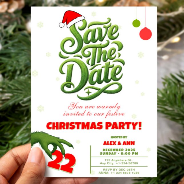 Invitation Grinch Style Christmas Party Save the Date (Grinch Style Christmas Party Save the Date Invitation, Funny Xmas invite)