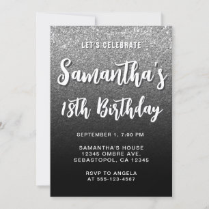 Invitation Gris Anniversaire 18 Ans Dégradé Moderne Noir