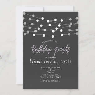 Invitation Gris Argent Chaîne Lumières Moderne fête d'anniver