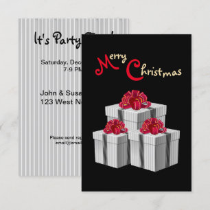 Invitation Gris blanc à rayures rouge présente sur noir