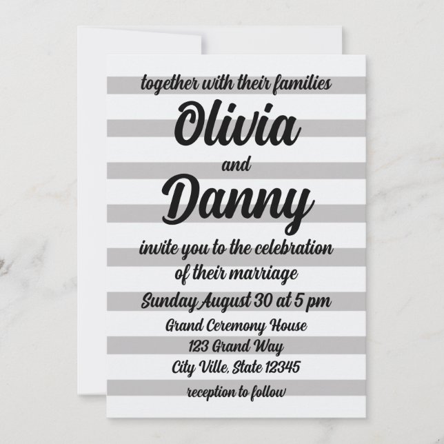 Invitation Gris Blanc Bonbons Stripes Plage Cute Mariage (Devant)