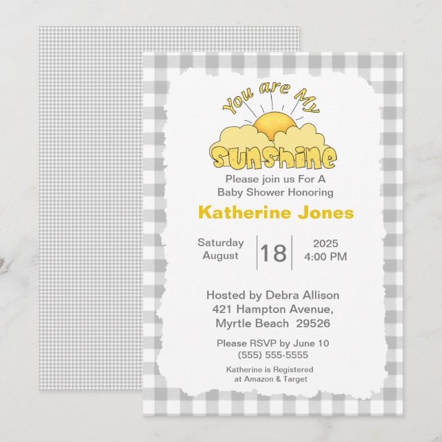 Invitation Gris Blanc Vous Êtes Mon Baby shower Soleil (Devant / Derrière)
