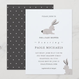 Invitation Gris bleu moderne avec lapins et points