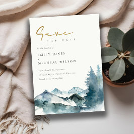 Invitation Gris Blush Blue Mountains Pine Enregistrer La Date