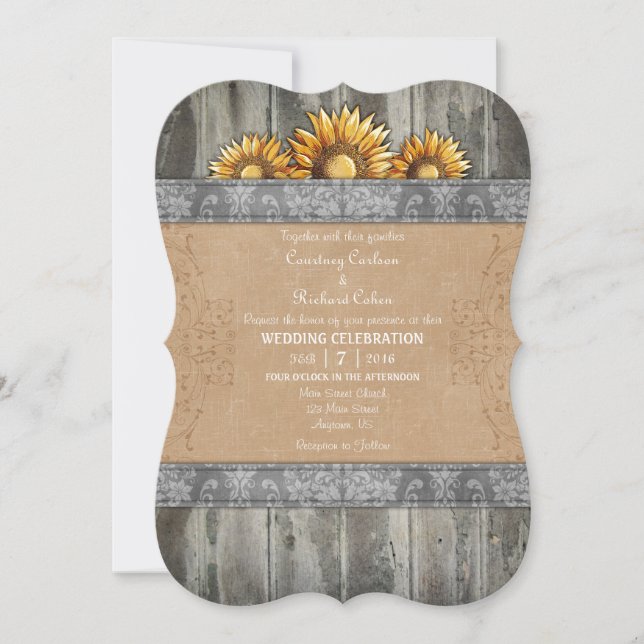 Invitation Gris Brown Rustique Mariage de tournesol Inviter (Devant)