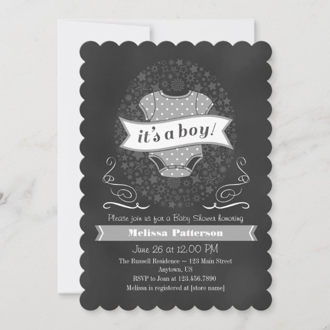 Invitation gris de baby shower de garçon de (Devant)