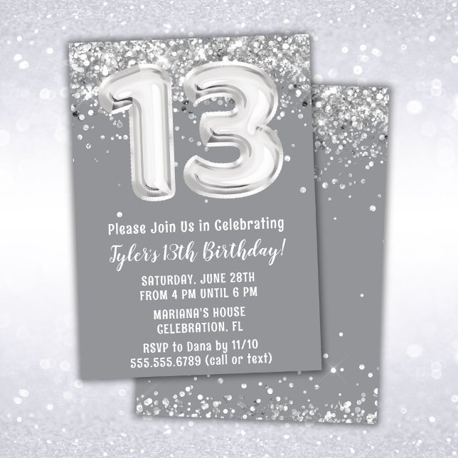 Invitation Gris et argent 13e anniversaire (Créateur téléchargé)