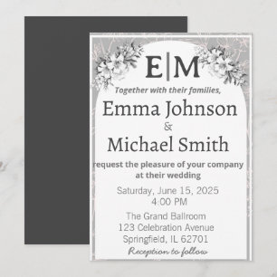 Invitation Gris et blanc Elégance moderne Floral Line Art