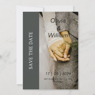 Invitation Gris et blanc Photo simple Enregistrer la date Mar