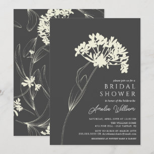 Invitation Gris et crème Fête des mariées Florale moderne