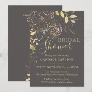 Invitation Gris et pivoine d'or Fête des mariées florale mode