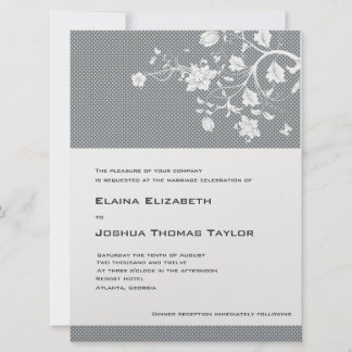 Invitation Gris floral et blanc sur glace métallique