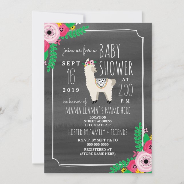 Invitation gris-foncé de baby shower d'aquarelle (Devant)