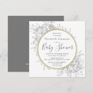 Invitation Gris & Gold Peony Moderne Baby shower en toile flo