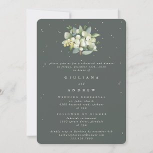Invitation Gris Green Snowberry+Eucalyptus Mariage répétition