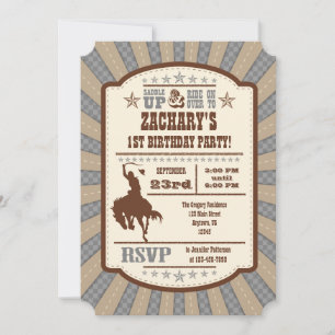 Invitation Gris Grey Cowboy Rodéo Anniversaire Fête Invitatio