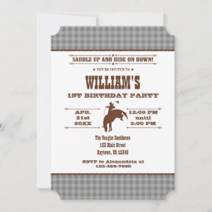 Invitation Gris Gris Plaid Cowboy Rodeo Anniversaire Invitati