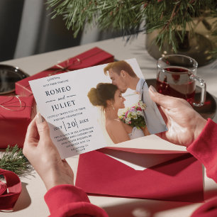 Invitation Gris Moderne Design Boho Mariage Photo romantique