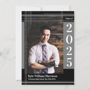 Invitation Gris Noir École Couleur Graduation Photo Plaid