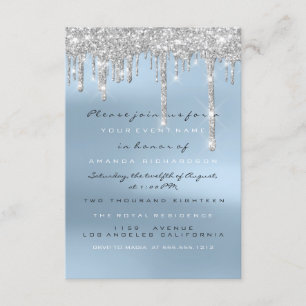 Invitation Gris Paillettes Gouttes Argent Bleu Mariage Douce 