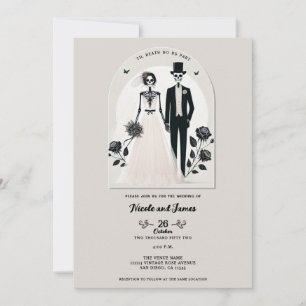 Invitation Gris pierre noir squelette gothique mariage d'Hall