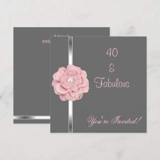 Invitation Gris Rose Blanc Perle Fleur Incroyable 40ème Soiré