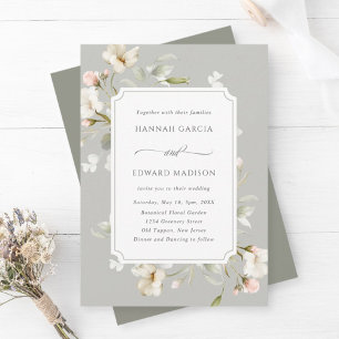 Invitation Gris Sage Blanc Élégant Mariage Floral