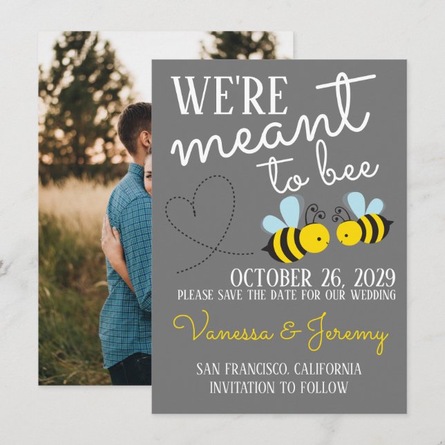 Invitation Gris signifiant être enregistrer la date (Devant / Derrière)