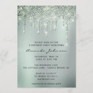 Invitation Gris Smoky Mint Parties scintillant Effet Drithday