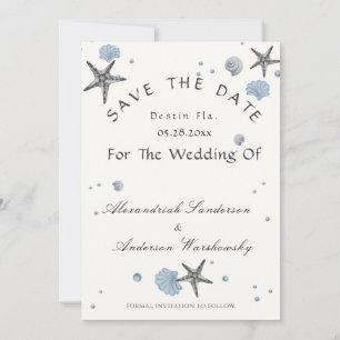 Invitation Gris Starfish Blue Beach Mariage Enregistrer La Da