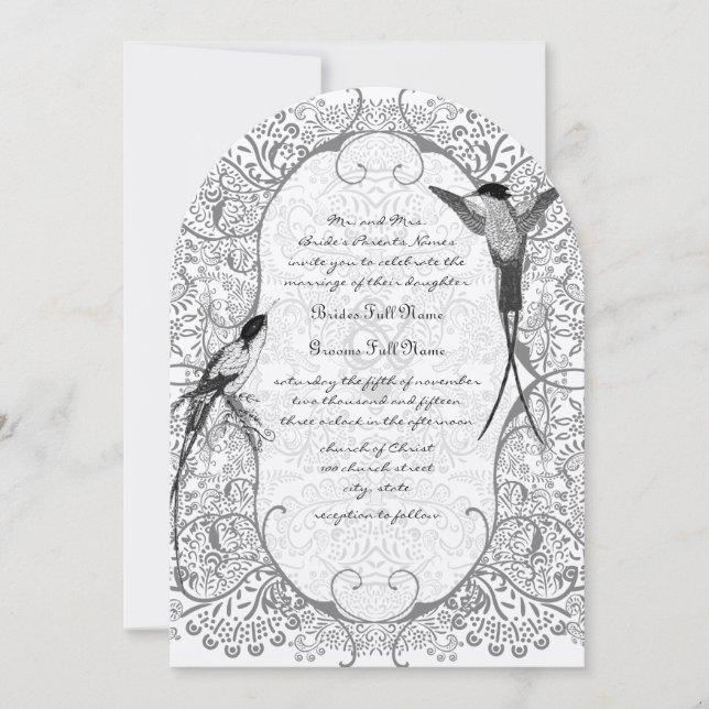 Invitation Gris Whimsical Inséparable mariage Motif invite (Devant)