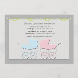 Invitation grise de baby shower de jumeaux de