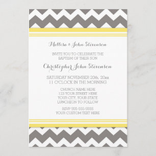 Invitation grise jaune de baptême de Chevron