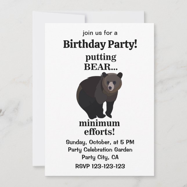 Invitation Grizzly Bear Putting Bear Minimum Efforts Funny  (Devant)