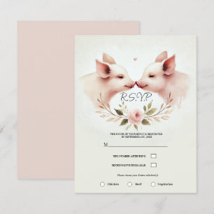 Invitation Groin de cochons roses nez à nez floral rustique R