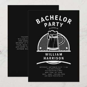 Invitation Groom Bachelor Party Black and White Brasserie Tou