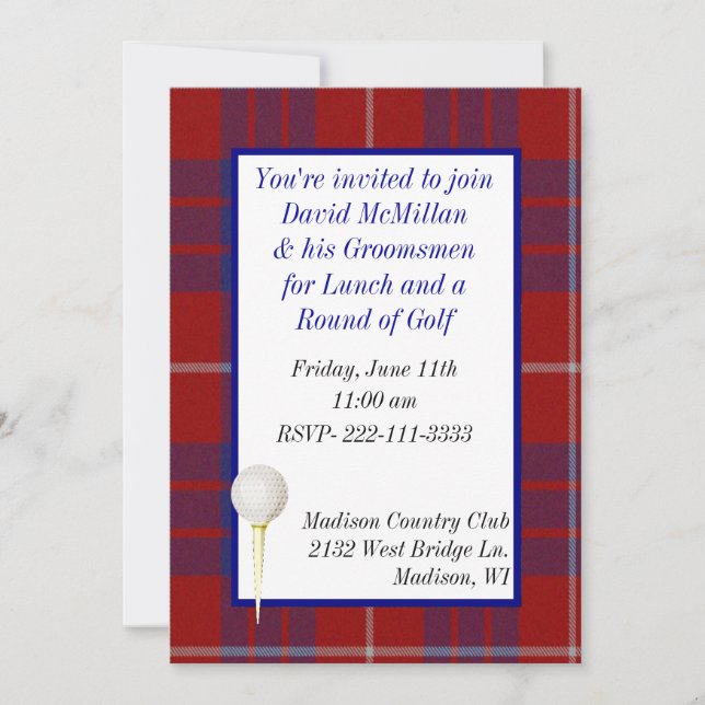Invitation Groom Golf Party Invite (Devant)