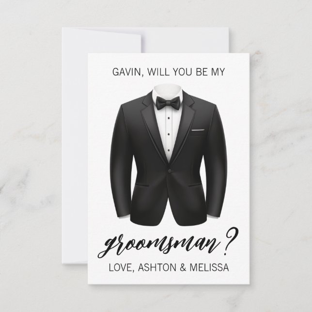 Invitation Groomsman Proposal Card, Black Tuxedo, Suit Jacket (Devant)