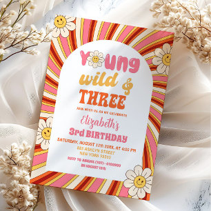 Invitation Groovy 70's Jeune Sauvage et Trois 3ème Anniversai