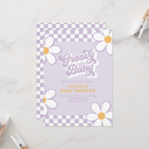 Invitation Groovy Baby Retro Check Violet Marguerite