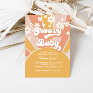 Invitation Groovy Baby Retro Sunshine Fête de Naissance de Da