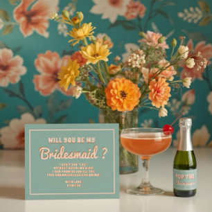 Invitation Groovy Bold Bleu Rose Rouge Demoiselle d'Honneur P