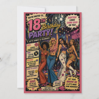Invitation groovy disco 1970 pour 18 ans