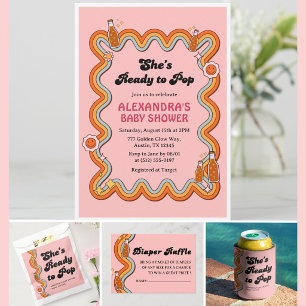 Invitation Groovy Elle est prête à éclore Fille Rose Poussiér