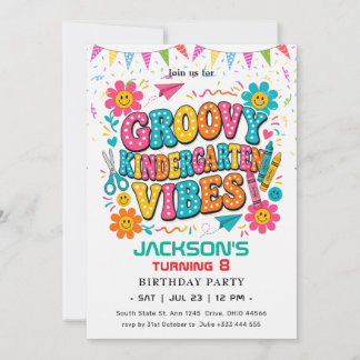 Invitation "Groovy Kindergarten Vibes" Anniversaire Rétro