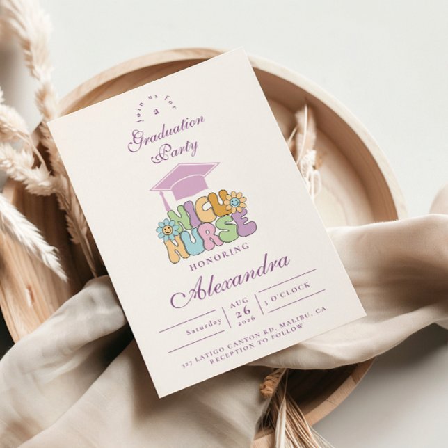Invitation Groovy NICU Nurse Graduation Party (Créateur téléchargé)
